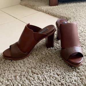 Brown leather mules